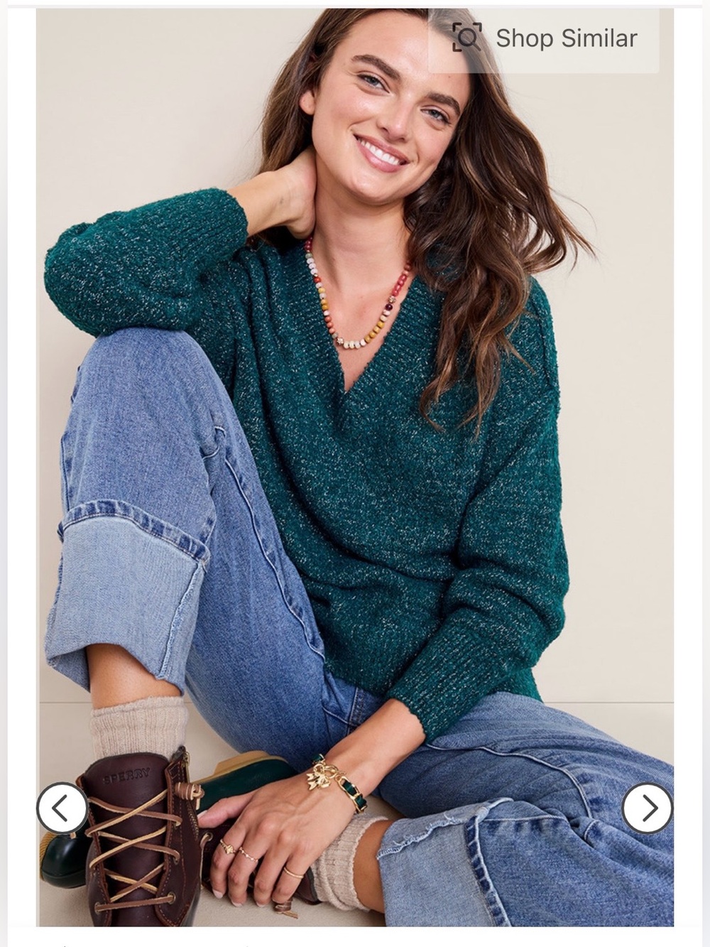 Francesca’s Cozy Teal V-Neck Women’s Sweater - Picture 2 of 10